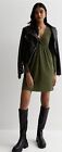 NEW LOOK Khaki Crinkle Jersey Twist Front Mini Dress - UK 16 - BNWT