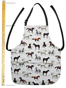 DELANTAL 2 EN 1 HECHO A MANO EN EE. UU. CON PATRÓN DE TELA DE ALGODÓN "CARRERAS DE CABALLOS SALVAJES" - Imagen 1 de 4