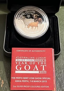 2015 Australia Silver Proof Colorized Year of the Goat 2oz Coin Show Only 1,000 - Picture 1 of 9