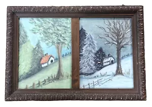Vintage 2pz Scene Paesaggio Estate E Inverno Dipinti Originali Piccolo... - Foto 1 di 6