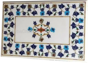 Rectangle Marble Sofa Center Table Natural Gemstone Inlay Work Dining Table Top - Picture 1 of 4
