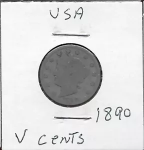 USA V CENT 1890 MIT CENT,LIBERTY HEAD LINKS,INNERHALB STERNKREIS,DATUM UNTEN, - Bild 1 von 2