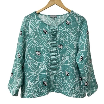 Habitat Womens Lightweight Rayon Gauze Top Size S Blue Lagenlook Boho Artsy - Image 1 of 4