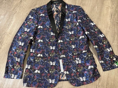 Nuevo con etiquetas Blazer Cachemira y Gris Calce Ajustado Floral Jacquard 44R Fiesta Boda Baile de graduación Chaqueta Foto 1 de 4