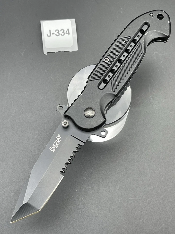 Cuchillo asistido táctico Fury hoja dentada tanto 7,75" negro Foto 1 de 4