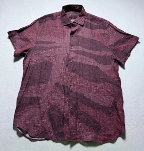 Camisa Corneliani Para Hombre 17.5 44 XL 100% Lino Rojo Estampado Abstracto Abotonada Italia - Imagen 1 de 8