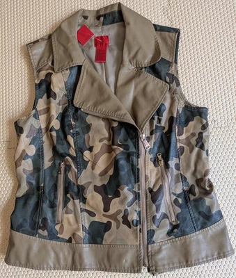 V CRISTINA CAMUFLAJE IMITACIÓN CUERO CREMALLERA MOTOCICLISTA CHALECO, TALLA XL, NUEVO CON ETIQUETAS Foto 1 de 4
