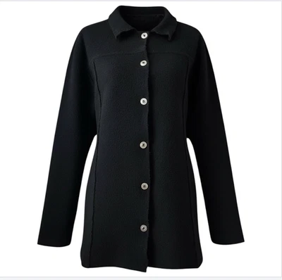 DE COLECCIÓN CHICO'S Negro Lana Hervida BOTONES PLATEADOS Cárdigan Suéter Chaqueta Top Talla S/0 Foto 1 de 4