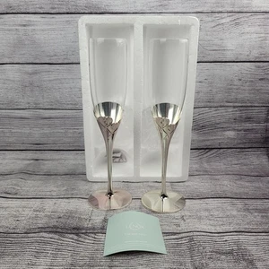 Lenox “True Love” Par de flautas de champán tostadas plato de plata (usado 1 vez) - Imagen 1 de 4