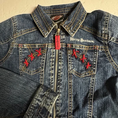 Vestido vaquero vintage Harley Davidson niños motocicleta bordado estrás 6X Foto 1 de 4