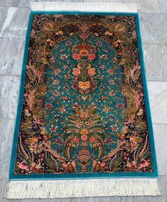 Pictorial Rug Flowers Design Rug High Quality Stunning Silk Home Decor Rug,3x4ft - Image 1 of 4