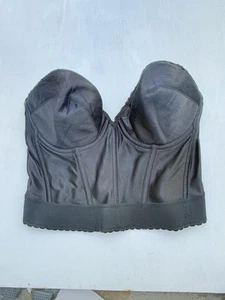Vintage Carnival Bustier Corset Top 36D Black Strapless Longline Bra Boning - Picture 1 of 9
