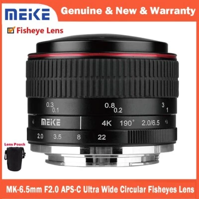 Lente ojo de pez Meike MK-6,5 mm F2,0 para lente de montaje Canon EF-M para EOS M2 M3 M5 Foto 1 de 4