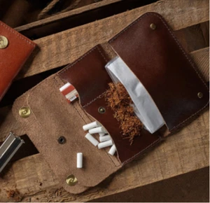 Bolsa de tabaco cigarrillo estuche soporte bolsillo bolsa de fumar vaca cuero marrón W312 - Imagen 1 de 5