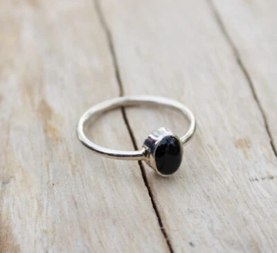 Onice Nera Anello 925 Argento Sterling Graziosa Artigianale Anniversario Gift's - Immagine 1 di 4