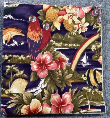 Fabric Floral Tropical Hawaiian Flowers 1/2 Yard  Hibiscus Butterfly Dolphin - Image 1 of 4