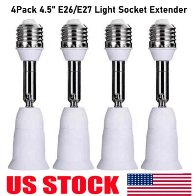 4xE26/E27 Light Socket Extender 4.5" Extension Medium Screw Base Light Converter - Image 1 of 4