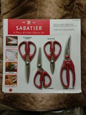 Sabatier 4 Piece Stainless Steel Kitchen Shears Set With Red Soft Grip Handles - Image 1 of 2