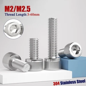 M2/M2.5 Hex Socket Head Cap Screw Allen Key Bolts 304 Stainless Steel - Picture 1 of 9
