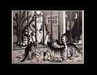 B Hap KLIBAN Cats Zoo Wild Animals Vintage 1980 Original Cartoon Humor Art Print
