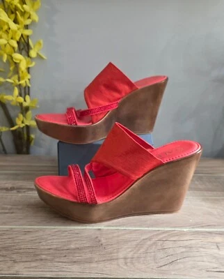 Sandálias anabela tangerina femininas 764 sapatos italianos tamanho 8,5 - Imagem 1 de 4