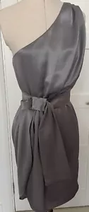 Mango Silver Grey Satin One Shoulder Cocktail dress size S USA 4 - Picture 1 of 11