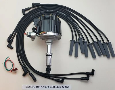 BUICK 67-76 400 430 455 BIG BLOCK HEI DISTRIBUTOR + 8.5mm BLACK Spark Plug Wires - Image 1 of 2