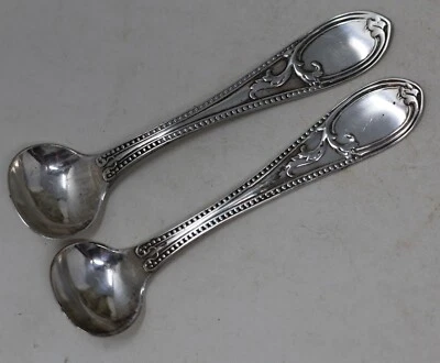 Antiguo par de cucharas de sal maestras de plata de 1840 Newel Harding Boston MTH a JWB Foto 1 de 4