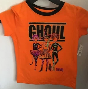 Girls XS 4-5, Small 6-6X Halloween Orange Ghoul Squad Shirt Glitter Trick Treat - Picture 1 of 8