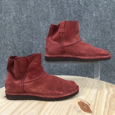 Ugg Boots Womens 8 Classic Unlined Mini Perf Ankle Bootie Red Suede Round Toe - Image 1 of 4