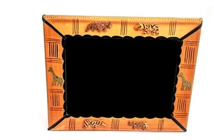 Handmade African Picture Frame 9" x 11" Decorated with Wood Animals - Landscape - Picture 1 of 3