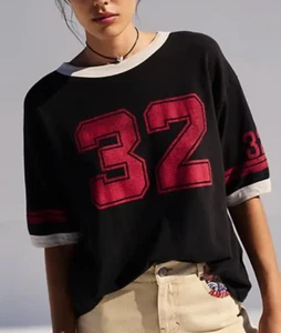 FREE PEOPLE RAGABOND LOST & FOUND WASHED BLACK RINGER GRAPHIC TEE TOP SHIRT XL - Picture 1 of 8