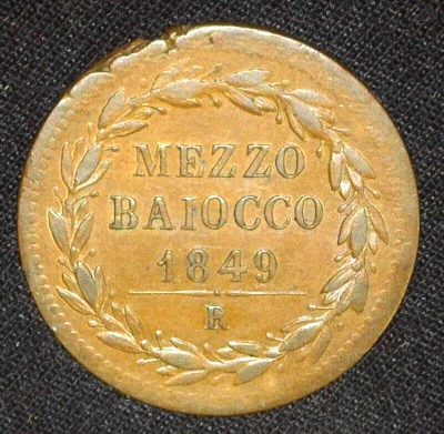 PAPAL STATES 1849-RIIII ITALY MEZZO KM1340 POPE PIUS IX AU-BU ~FCS-96 - Image 1 of 2