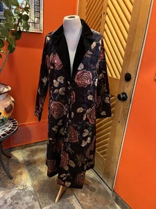 OYROSY Black Velvet Coat Floral Flower Long S Boho Chic - Picture 1 of 13