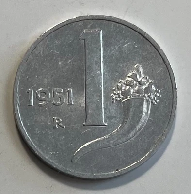 Italy 1 Lira 1951 - Cornucopia & Scales - Brilliant Uncirculated - Image 1 of 3