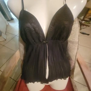 Schwarzes Dessous Negligee Top groß leicht gefüttert BH Plissee Top - Bild 1 von 6