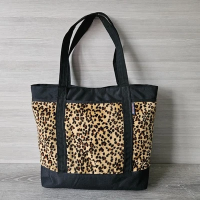 Jansport Black & Leopard Animal Print Tote Bag Dual Handles Travel Shop Craft - Image 1 of 4