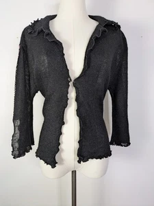 Vintage Wollmischung offene Strickjacke Strick transparent Rüschen Bandärmel Boho Indie Fee - Bild 1 von 6