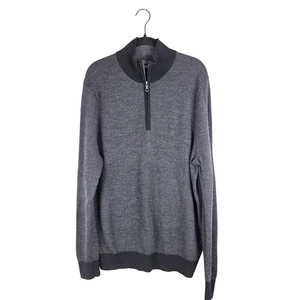Brooks Brothers Extra Fine Merino Wool Gray Herringbone 1/4 Zip Sweater L MÄNGEL - Bild 1 von 14