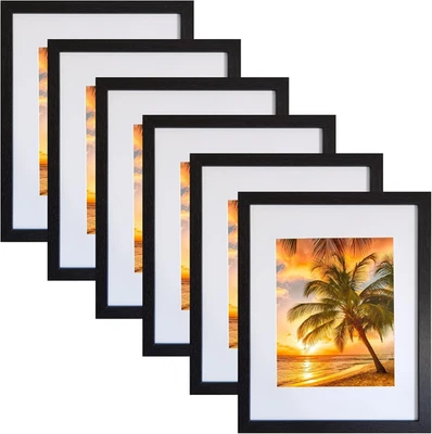 SESEAT 11x14 Picture Frame, Display Pictures 8x10 w/ Mat Wall Mounting 6 Pcs Set - Image 1 of 4