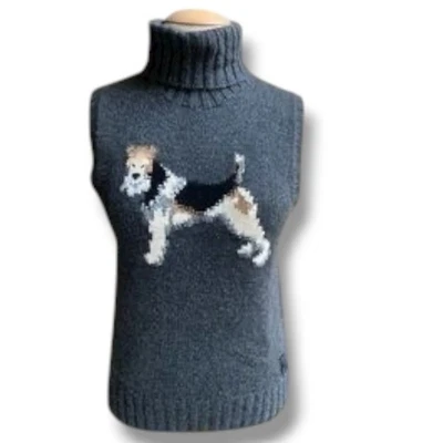 Suéter Vintage Ralph Lauren Polo Fox Terrier Cachorro Seda Cashmere Gola Alta Grande - Imagem 1 de 4
