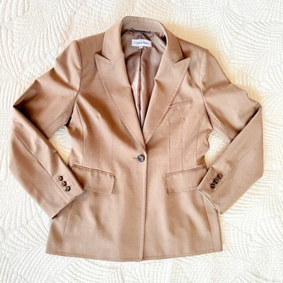 Blazer para mujer Calvin Klein de lana color camel tostado estilo occidental talla 8 Foto 1 de 4