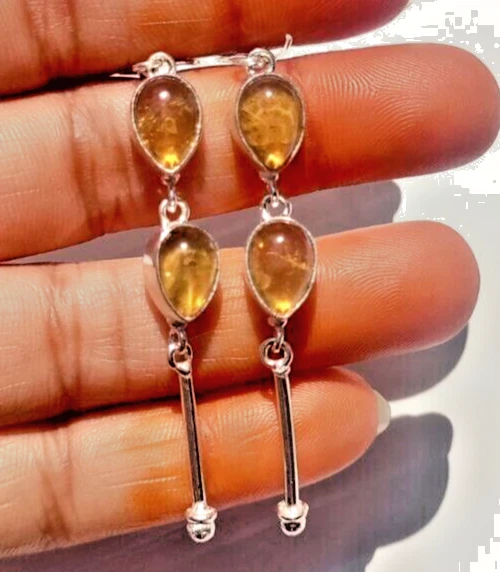 Baltic Amber Gemstone 925 Sterling Silver Handmade Ethnic Jewelry Earrings - Image 1 of 4