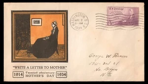 1934 US 737 Whistler's Mother / MOTHER'S DAY FDC with Linprint 2/Color Cachet - Picture 1 of 1