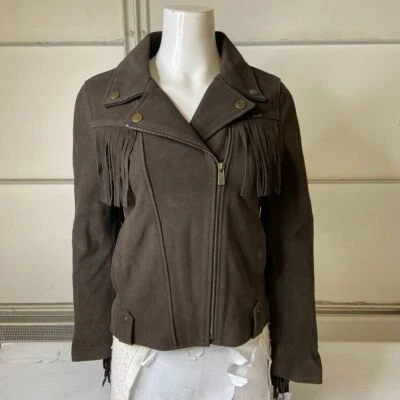 WRANGLER Suede Leather Fringe Sleeves Jacket Women's Size S Dark Brown - Image 1 of 4