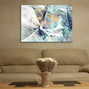 Glass Picture Toughened Wall Art Unique Gift New Blue Abstract Waves ANY SIZE - Picture 1 of 4