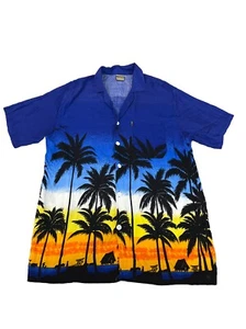 VTG Ingear Hawaiian Palm Tree Sunset Beach Short Sleeve Button Up Mens XL Shirt - Picture 1 of 5
