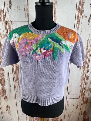 Vintage Women's 80s Floral Sweater Top Size Medium Purple Retro - Image 1 of 4