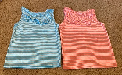 Gymboree girl Shirt striped ruffle  tank top- Lot Of 2- 100% cotton - Image 1 of 4