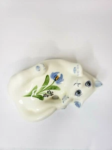 Ceramic cat laying on back with painted flowers - Picture 1 of 5
